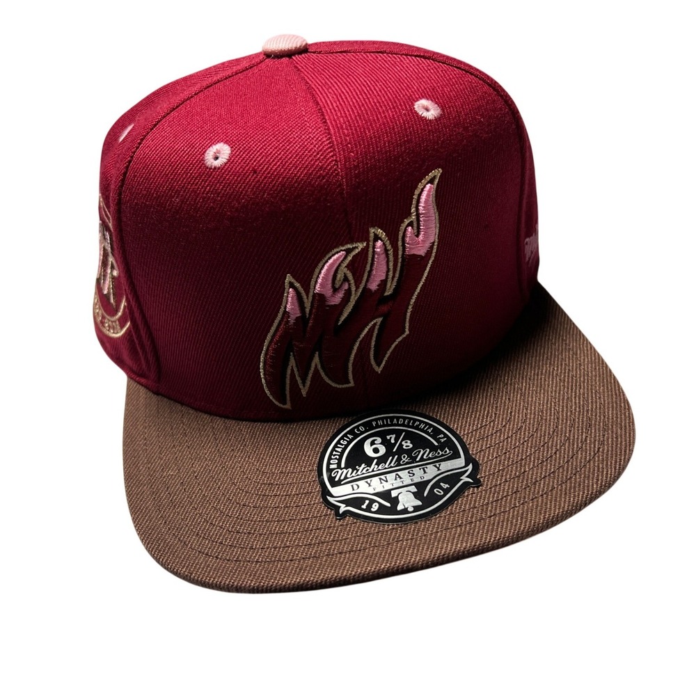 Mitchell & Ness Miami Heat Hat Mens 6 7/8 Maroon Brown 20th Anniversary Fitted